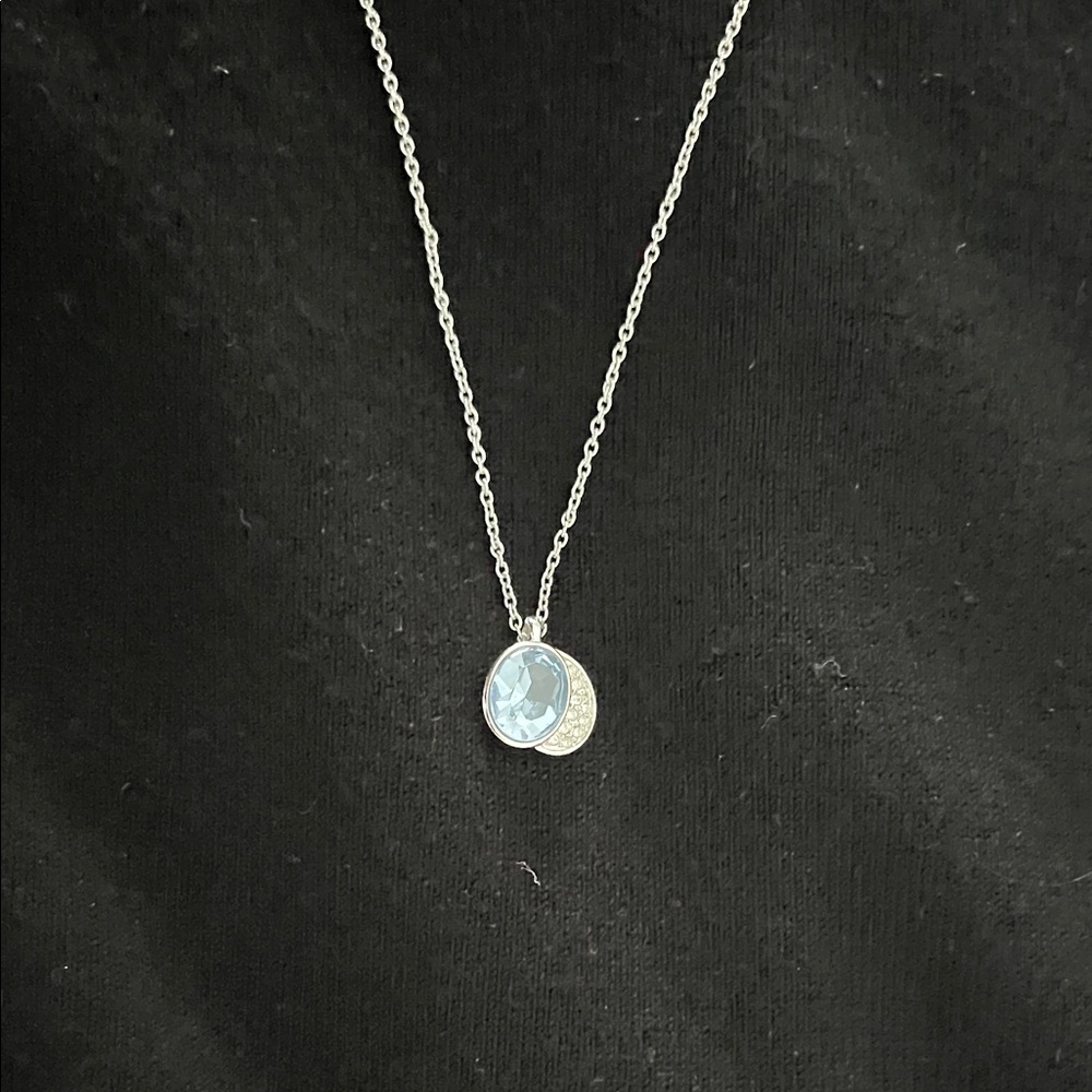 Swarovski Silver Necklace with Blue Crystal Pendant